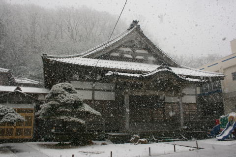 雪降る本堂